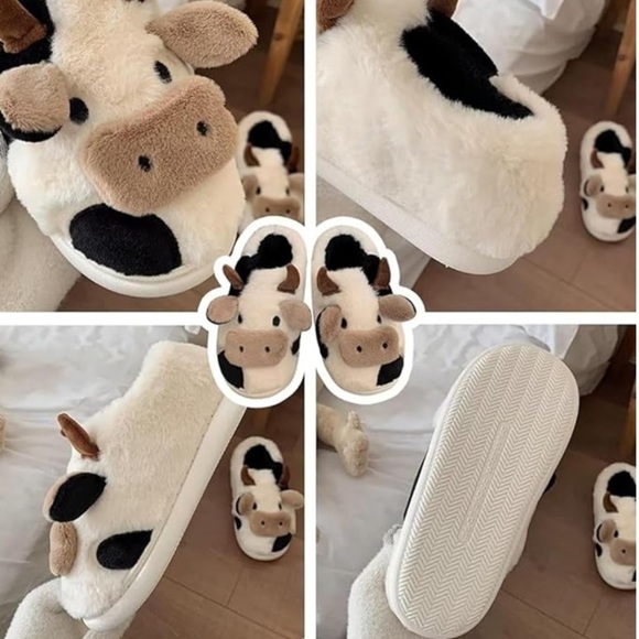 Fuzzy Women’s Indoor/Outdoor Plush Cow Wrap Heel Slippers/House Shoes | NEW!🐮 - Picture 7 of 8